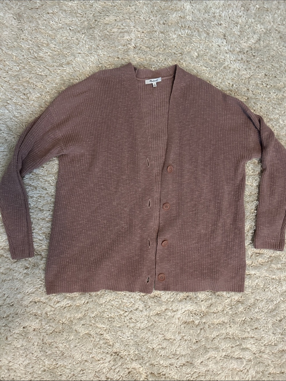 Madewell Dusty Rose Ribbed Button Cardigan
